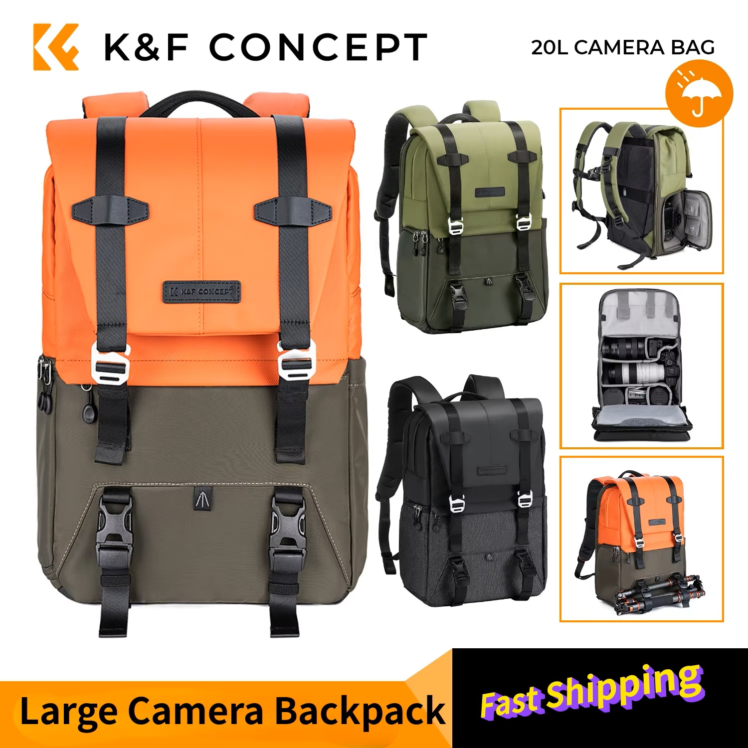 Rain Cover Backpack - K&F CONCEPT Camera Backpack Travel Photography