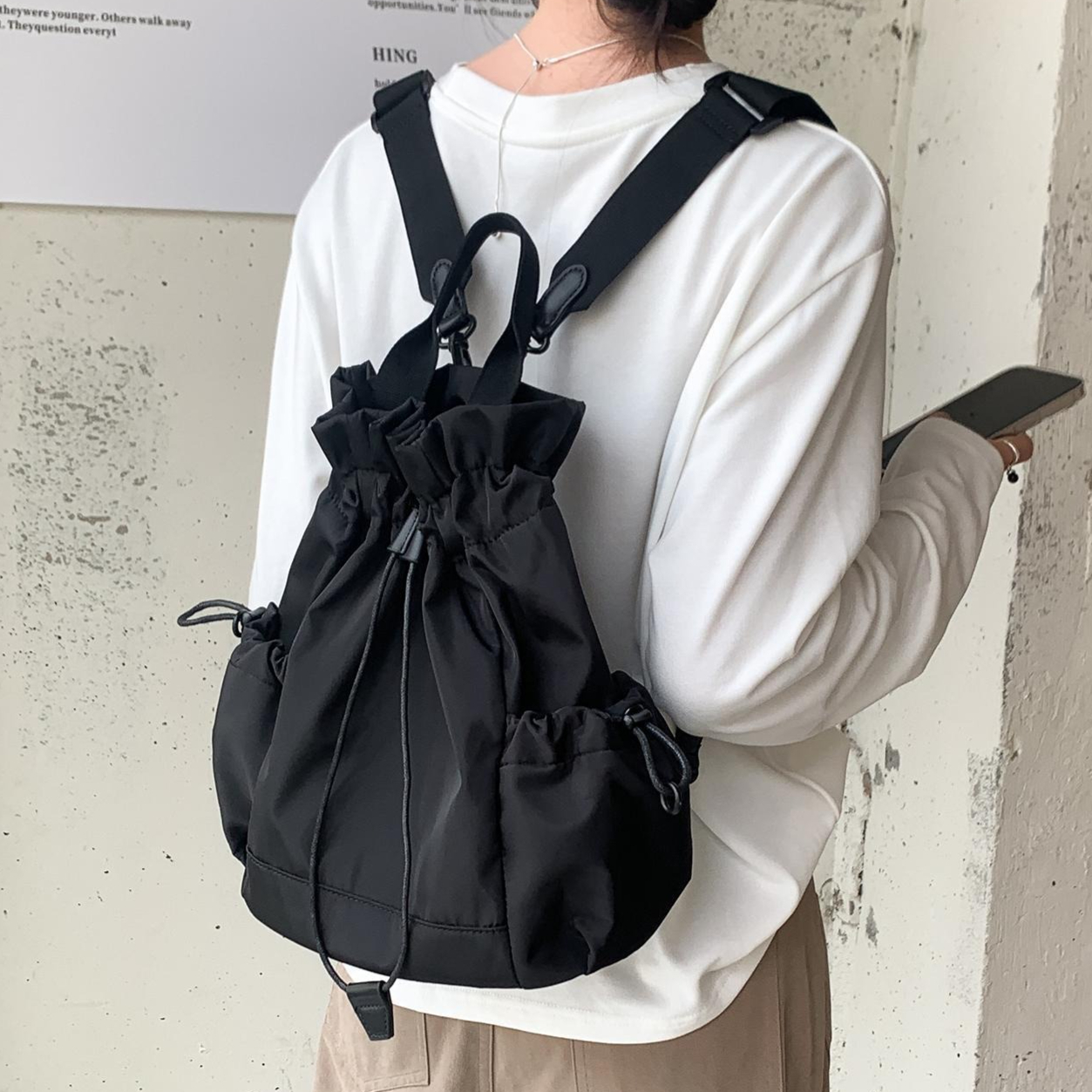 Canvas Backpack Casual - Multi-function Drawstring Bucket bag for women