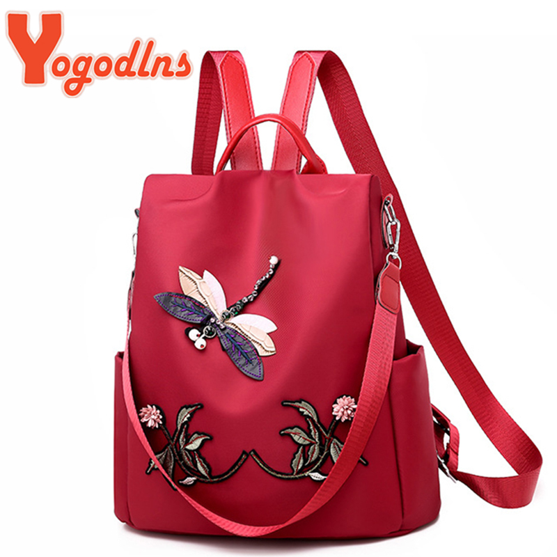 Fashion Backpack Women - Yogodlns Fashion Embroidery Backpack Women Waterproof