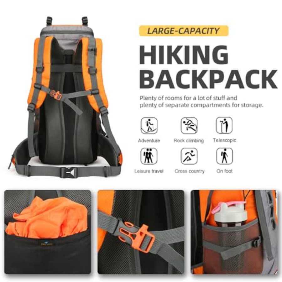 60L Hiking Backpack for Men an - Rain Cover Backpack ulasan dan harga