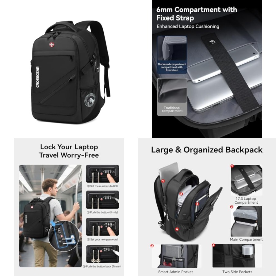 17.3'' Laptop Backpack for Men - Travel Backpack Anti Theft ulasan dan harga
