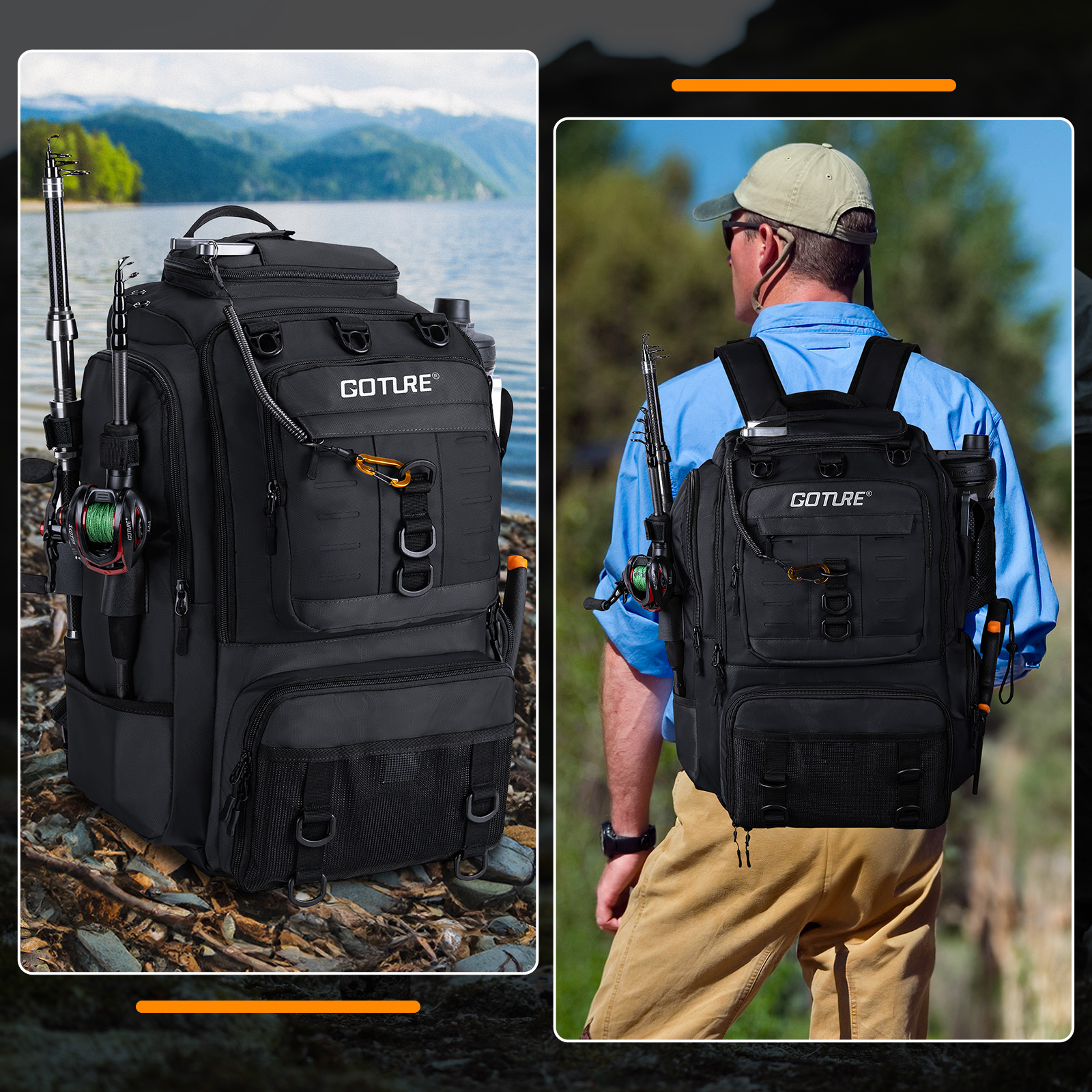 Goture Fishing Bag with Rod Ho - Backpack Insert Organizer ulasan dan harga