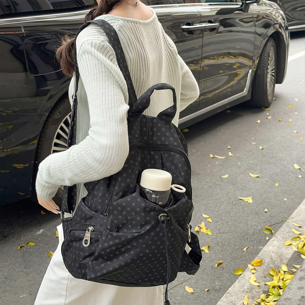 Polka Dot Nylon Drawstring Bac - Canvas Backpack Casual ulasan dan harga