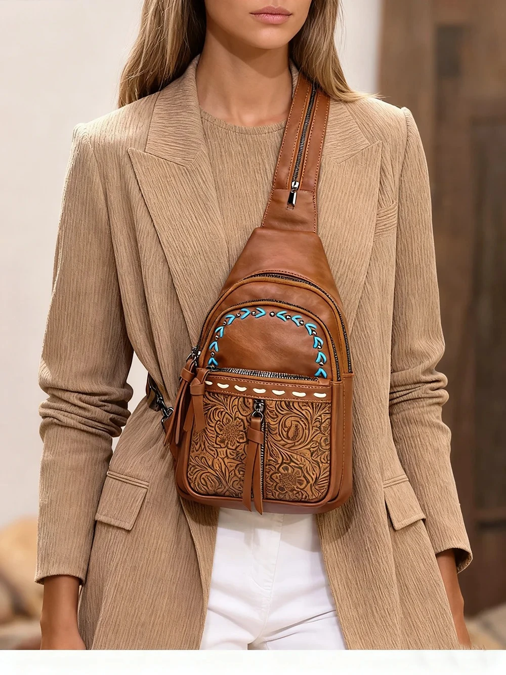 Women Sling Bag 2 in 1 Chest B - Leather Backpack Vintage ulasan dan harga