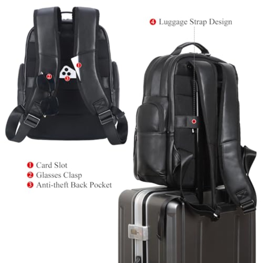 Men's Vintage Leather Backpack - Laptop Backpack 15.6 ulasan dan harga
