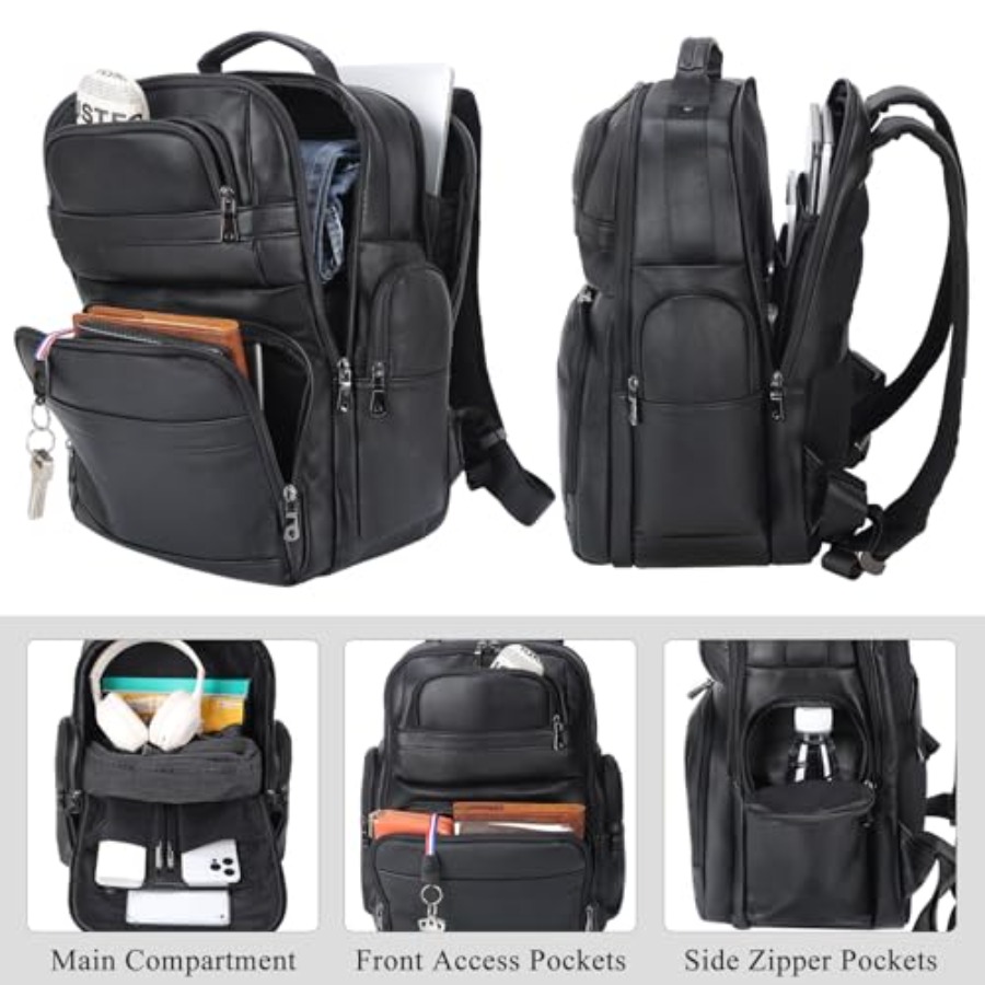 Men's Vintage Leather Backpack - Laptop Backpack 15.6 ulasan dan harga
