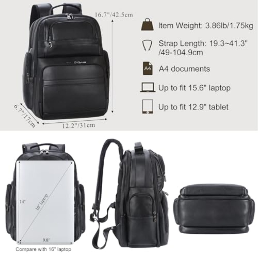 Men's Vintage Leather Backpack - Laptop Backpack 15.6 ulasan dan harga