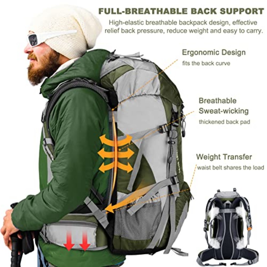 Loowoko 50L Hiking Backpack, W - Rain Cover Backpack ulasan dan harga