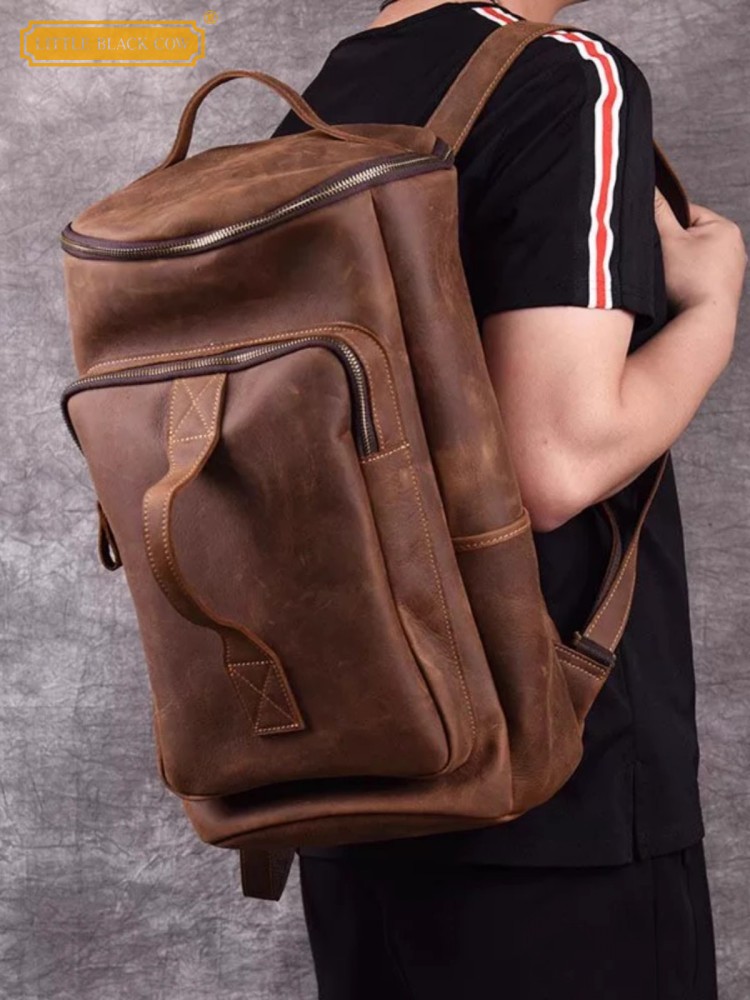 Handmade Mens Large Capacity T - Leather Backpack Vintage ulasan dan harga