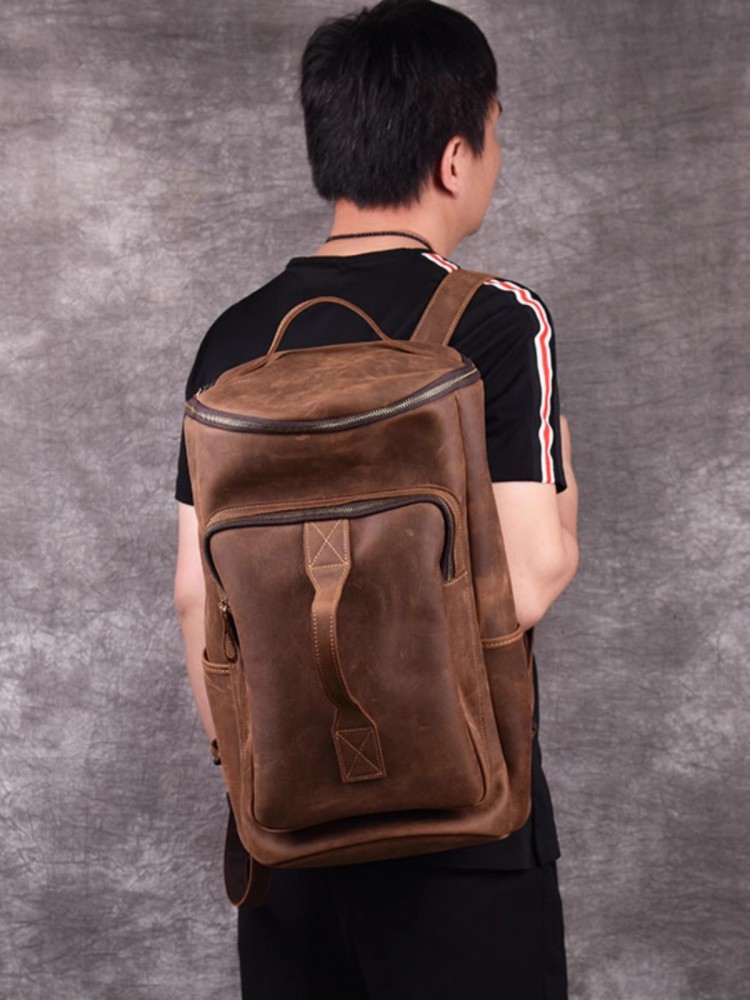 Handmade Mens Large Capacity T - Leather Backpack Vintage ulasan dan harga
